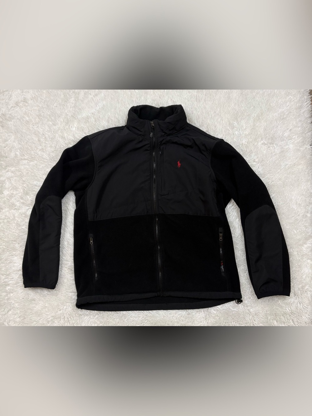 Ralph Lauren Black Fleece Jacket with Red Polo Logo
